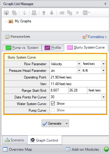 The data selection for the Graph Control settings in the Quick Access Panel.
